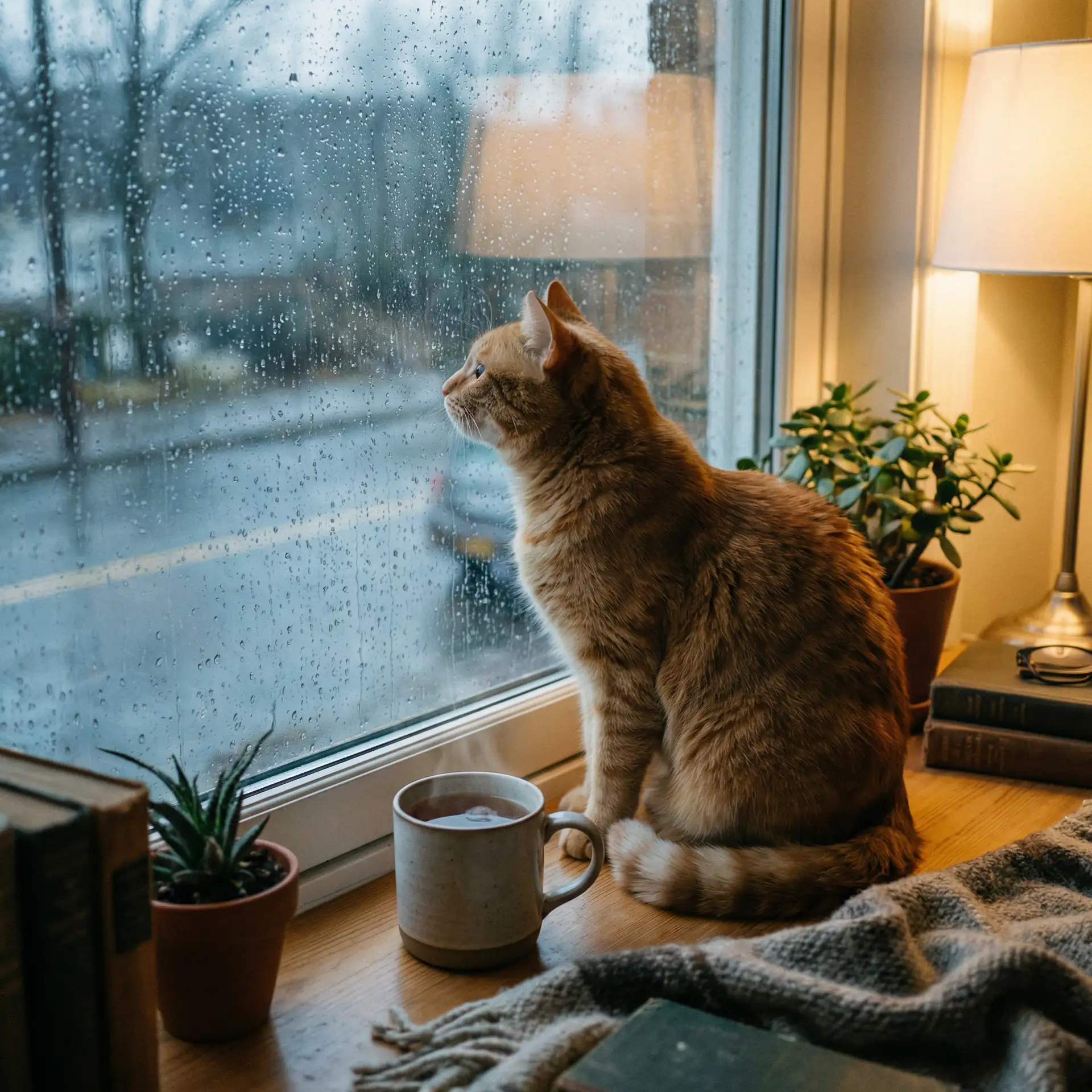猫咪望着窗外的雨 - 欢迎光临17c